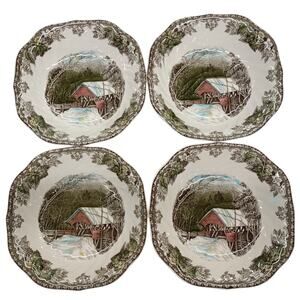 Johnson Brothers Friendly Village Covered Bridge Bowls Set of 4 Soup Salad 6"
